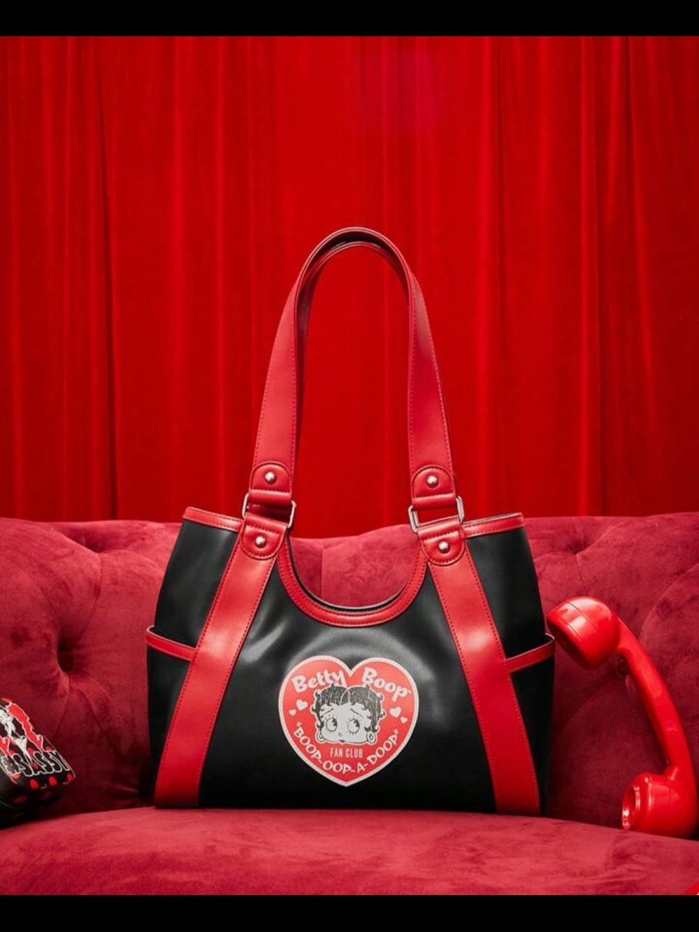 Betty Boop Black and Red Shoulder Bag with Logo Emblem